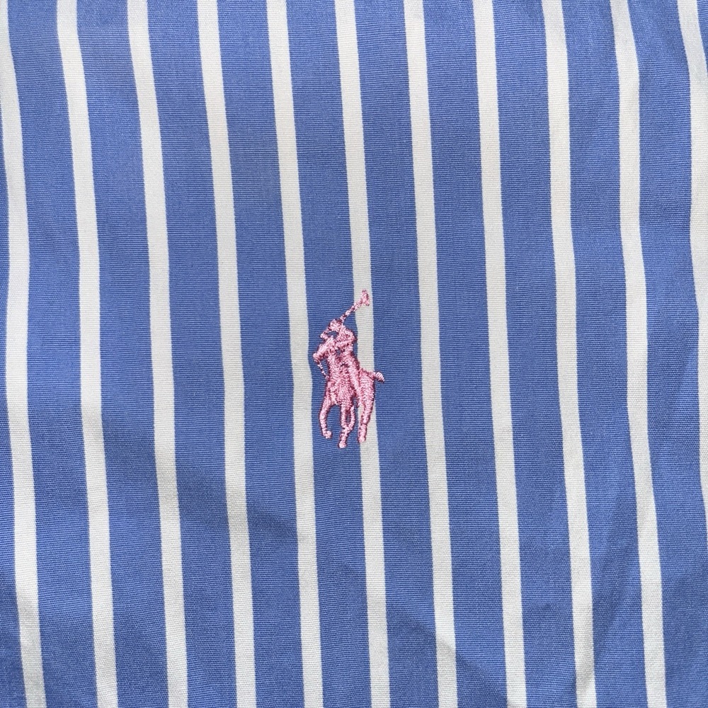 Ralph Lauren Shirt Men's L 16.6 Blue Striped Long Sleeve Button Pink Pony - Picture 5 of 12